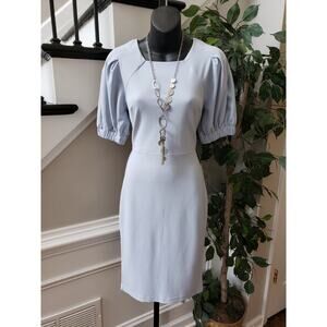 Express Sheath Dress Womens XS Blue Polyester Puff Sleeve Square Neck Back Zip